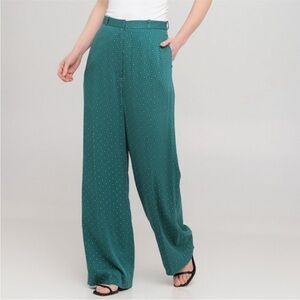 & Other Stories High Rise Wide Straight Leg Trouser Pant Size 6 Green Pockets